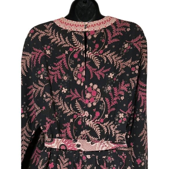 One September Jumpsuit XL Wide Leg Wrap Bodice Embroidered Black Burgundy Resort - Picture 6 of 12